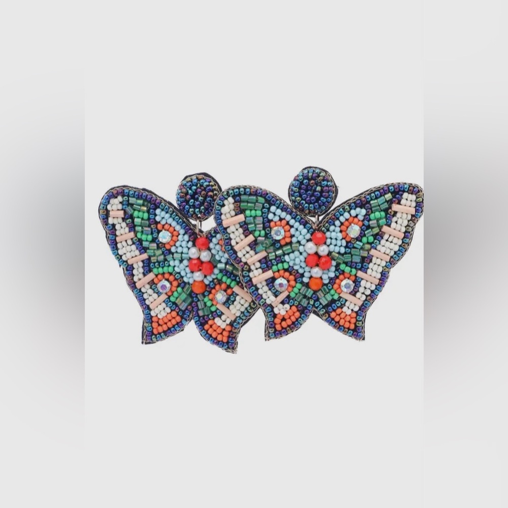 BEADED BUTTERFLY DROP EARRINGS